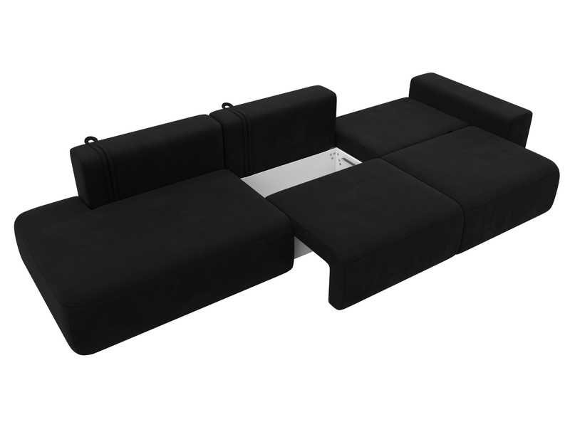 Диван прямой Лига-036 НПБ Модерн Лонг подлокотник справа, Микровельвет, Черный