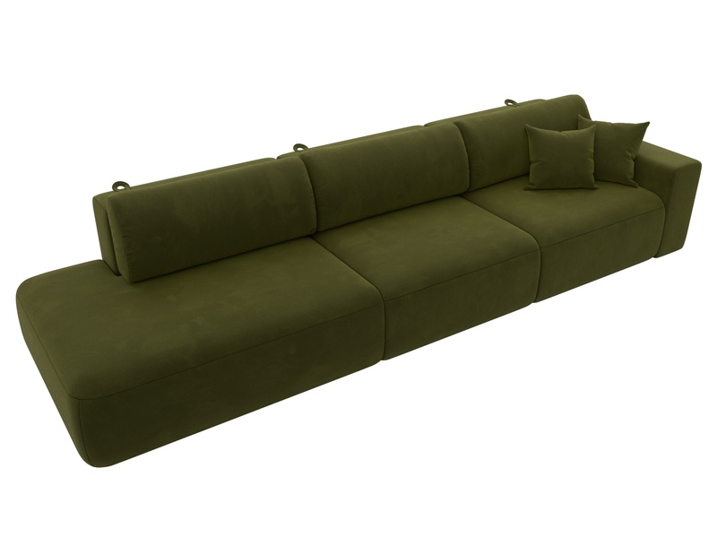 Диван прямой Лига-036 НПБ Модерн Лонг подлокотник справа, Микровельвет, Зеленый