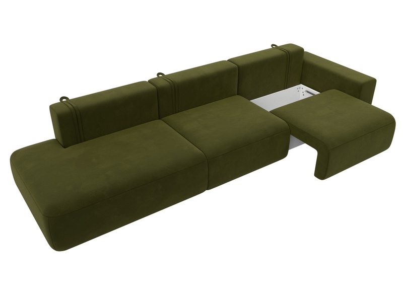 Диван прямой Лига-036 НПБ Модерн Лонг подлокотник справа, Микровельвет, Зеленый