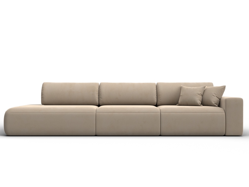 Диван прямой Лига-036 НПБ Модерн Лонг подлокотник справа, Велюр, SEVEN 729 бежевый