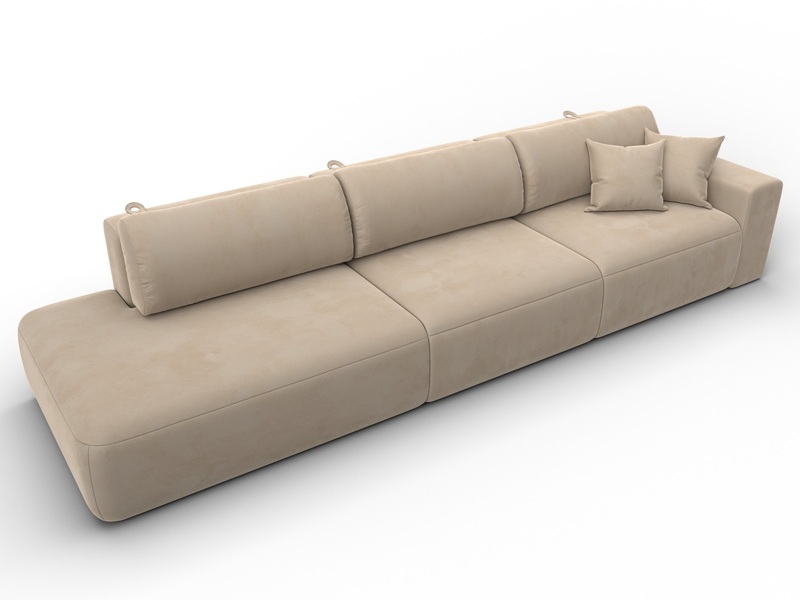 Диван прямой Лига-036 НПБ Модерн Лонг подлокотник справа, Велюр, SEVEN 729 бежевый