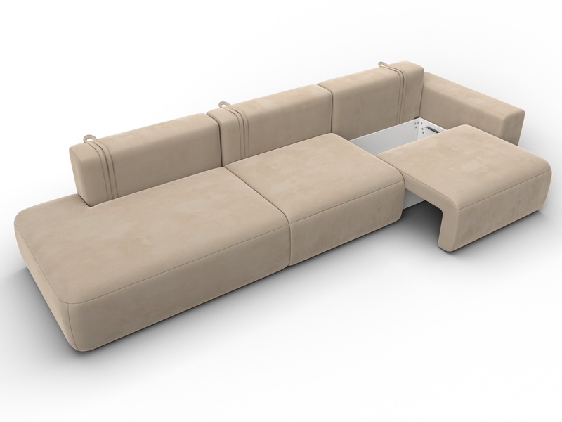 Диван прямой Лига-036 НПБ Модерн Лонг подлокотник справа, Велюр, SEVEN 729 бежевый