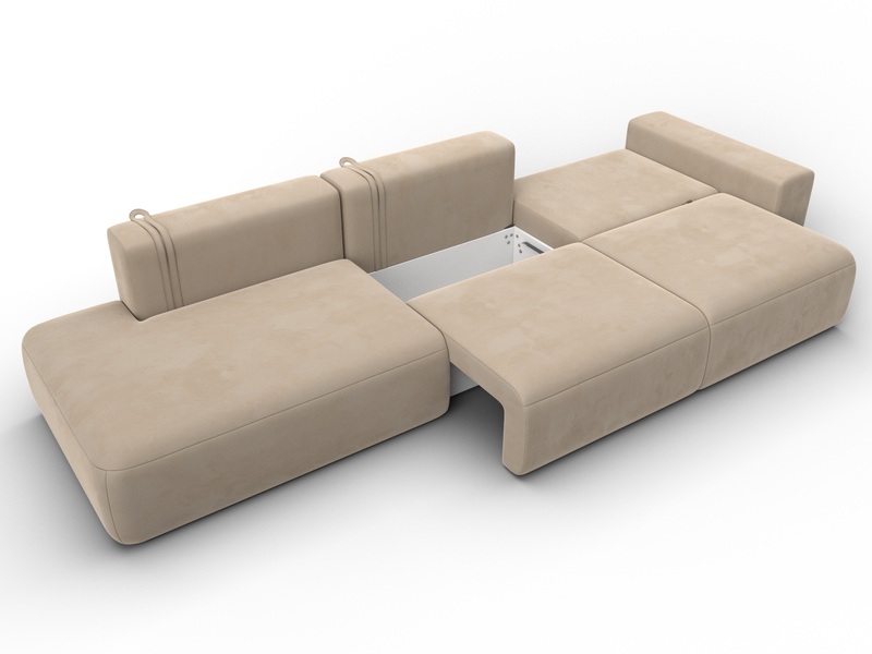 Диван прямой Лига-036 НПБ Модерн Лонг подлокотник справа, Велюр, SEVEN 729 бежевый