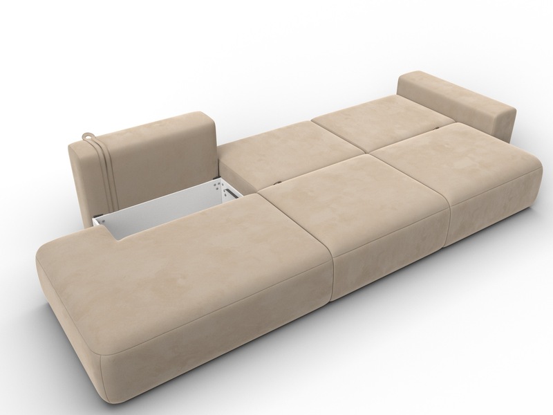 Диван прямой Лига-036 НПБ Модерн Лонг подлокотник справа, Велюр, SEVEN 729 бежевый