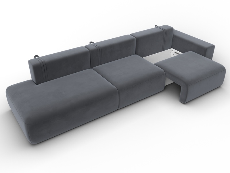 Диван прямой Лига-036 НПБ Модерн Лонг подлокотник справа, Велюр, SEVEN 17 серый