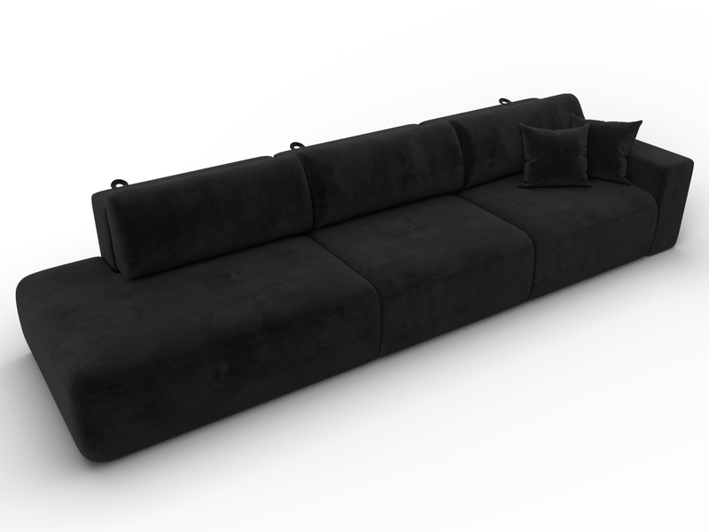 Диван прямой Лига-036 НПБ Модерн Лонг подлокотник справа, Велюр, SEVEN 35 черный