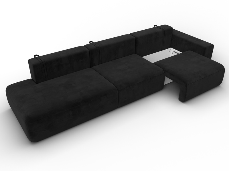 Диван прямой Лига-036 НПБ Модерн Лонг подлокотник справа, Велюр, SEVEN 35 черный