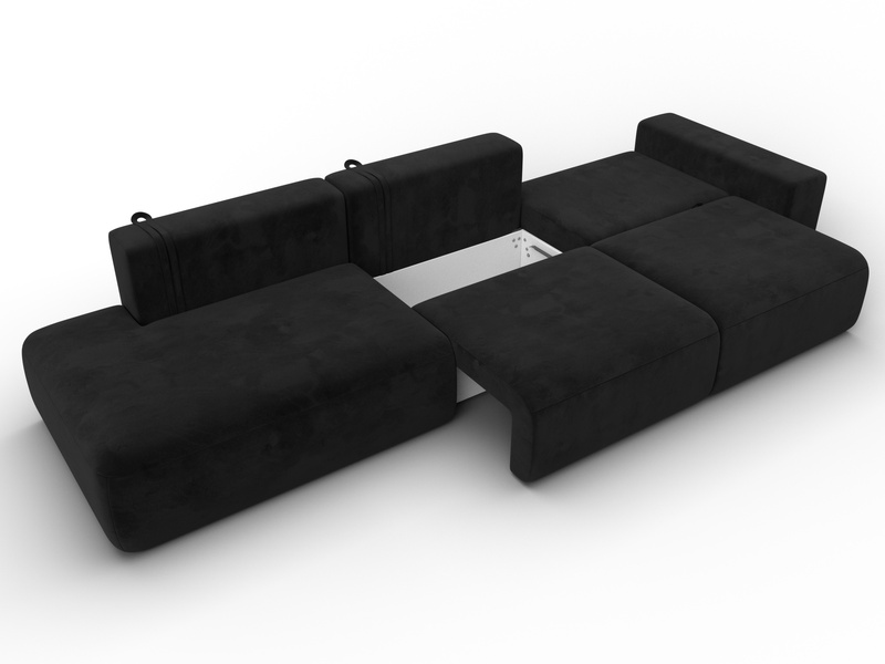 Диван прямой Лига-036 НПБ Модерн Лонг подлокотник справа, Велюр, SEVEN 35 черный