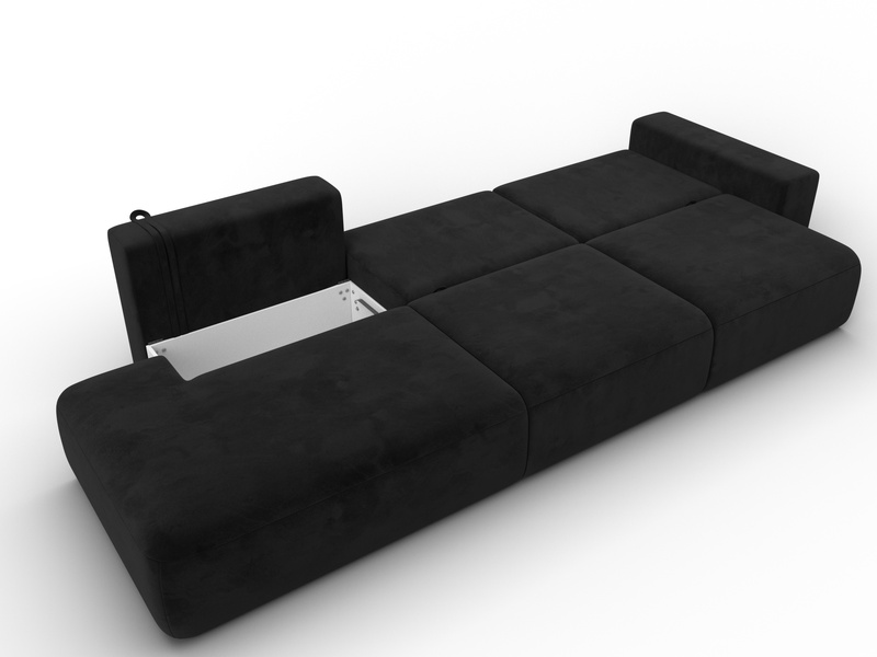 Диван прямой Лига-036 НПБ Модерн Лонг подлокотник справа, Велюр, SEVEN 35 черный