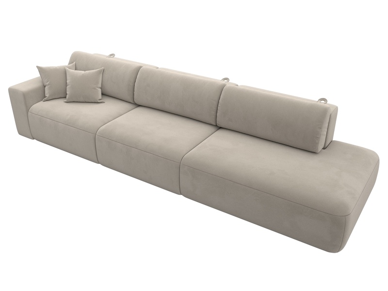 Диван прямой Лига-036 НПБ Модерн Лонг подлокотник слева, Микровельвет, Бежевый