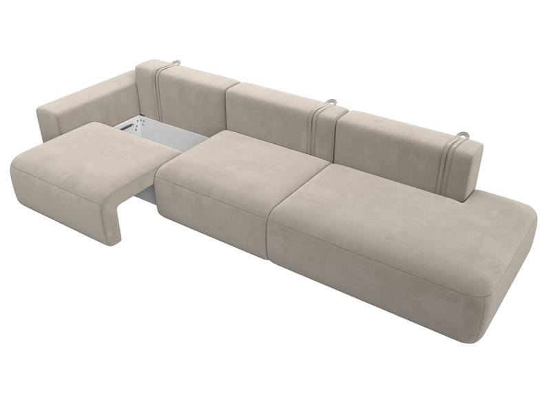 Диван прямой Лига-036 НПБ Модерн Лонг подлокотник слева, Микровельвет, Бежевый