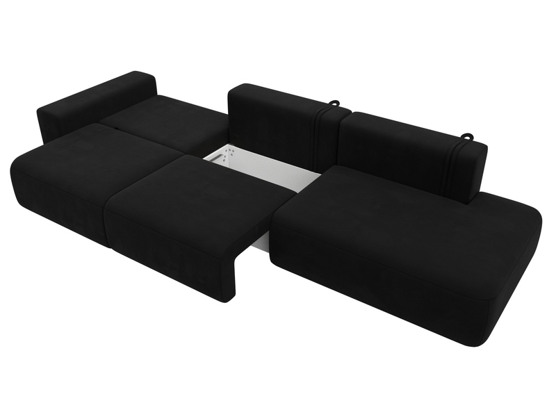 Диван прямой Лига-036 НПБ Модерн Лонг подлокотник слева, Микровельвет, Черный