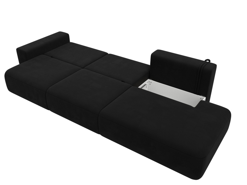 Диван прямой Лига-036 НПБ Модерн Лонг подлокотник слева, Микровельвет, Черный