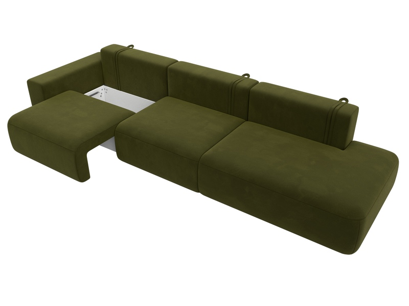 Диван прямой Лига-036 НПБ Модерн Лонг подлокотник слева, Микровельвет, Зеленый