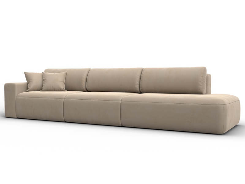 Диван прямой Лига-036 НПБ Модерн Лонг подлокотник слева, Велюр, SEVEN 729 бежевый