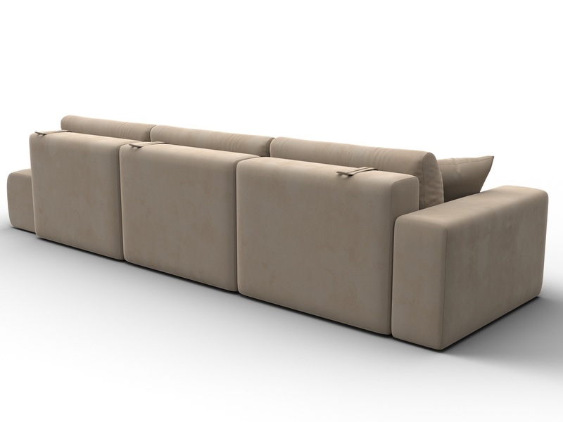 Диван прямой Лига-036 НПБ Модерн Лонг подлокотник слева, Велюр, SEVEN 729 бежевый