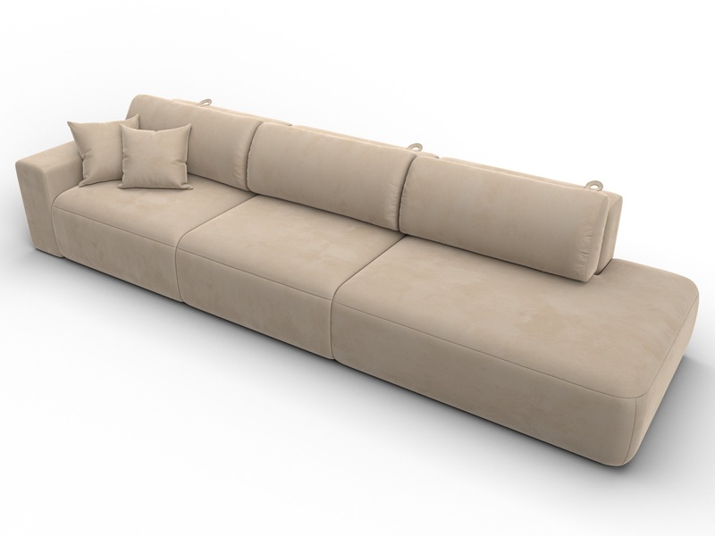 Диван прямой Лига-036 НПБ Модерн Лонг подлокотник слева, Велюр, SEVEN 729 бежевый