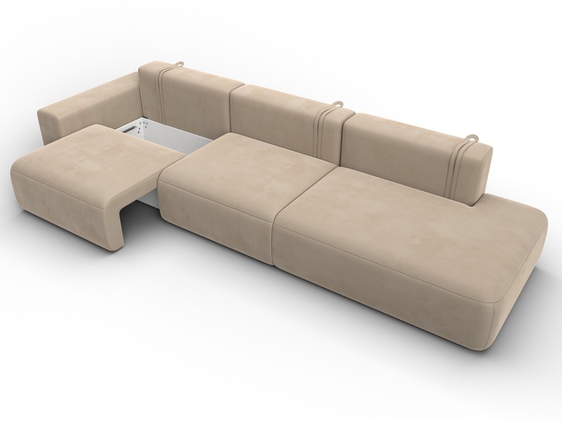 Диван прямой Лига-036 НПБ Модерн Лонг подлокотник слева, Велюр, SEVEN 729 бежевый