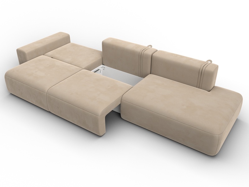 Диван прямой Лига-036 НПБ Модерн Лонг подлокотник слева, Велюр, SEVEN 729 бежевый