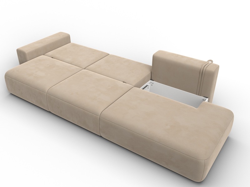 Диван прямой Лига-036 НПБ Модерн Лонг подлокотник слева, Велюр, SEVEN 729 бежевый