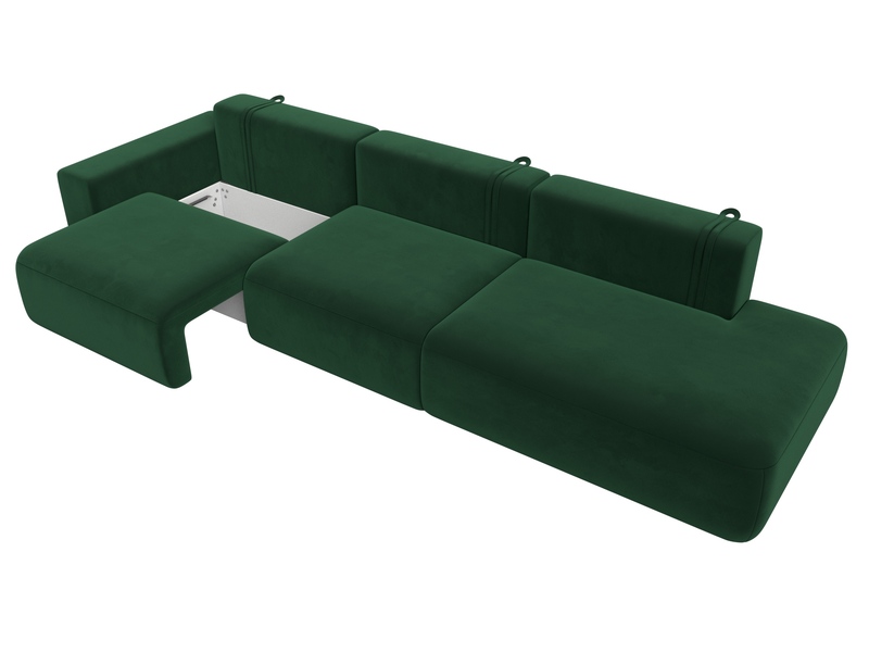 Диван прямой Лига-036 НПБ Модерн Лонг подлокотник слева, Велюр, SEVEN 626 зеленый