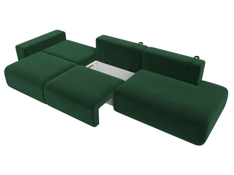 Диван прямой Лига-036 НПБ Модерн Лонг подлокотник слева, Велюр, SEVEN 626 зеленый