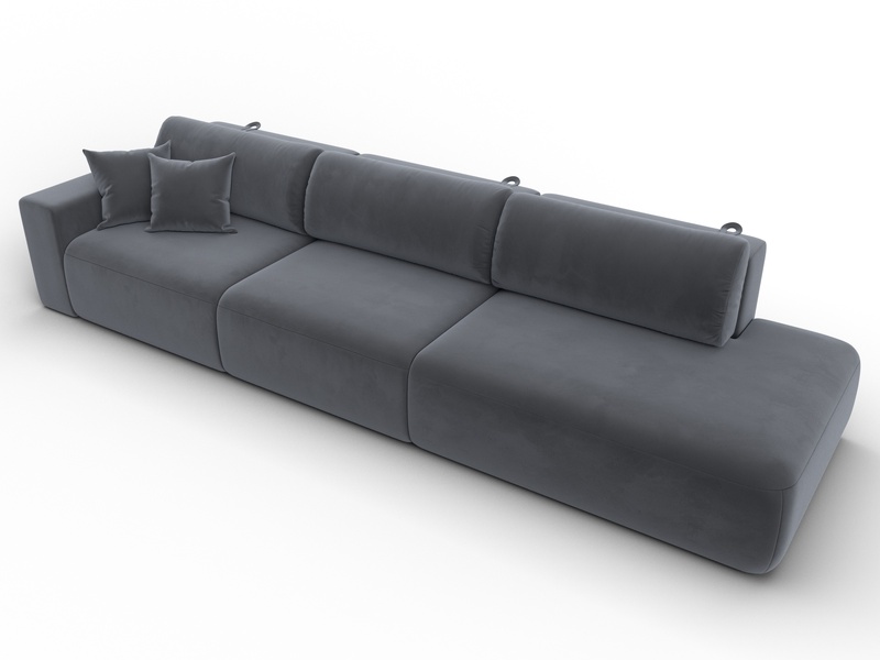 Диван прямой Лига-036 НПБ Модерн Лонг подлокотник слева, Велюр, SEVEN 17 серый