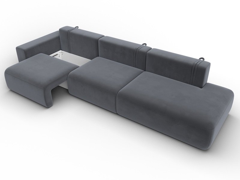 Диван прямой Лига-036 НПБ Модерн Лонг подлокотник слева, Велюр, SEVEN 17 серый