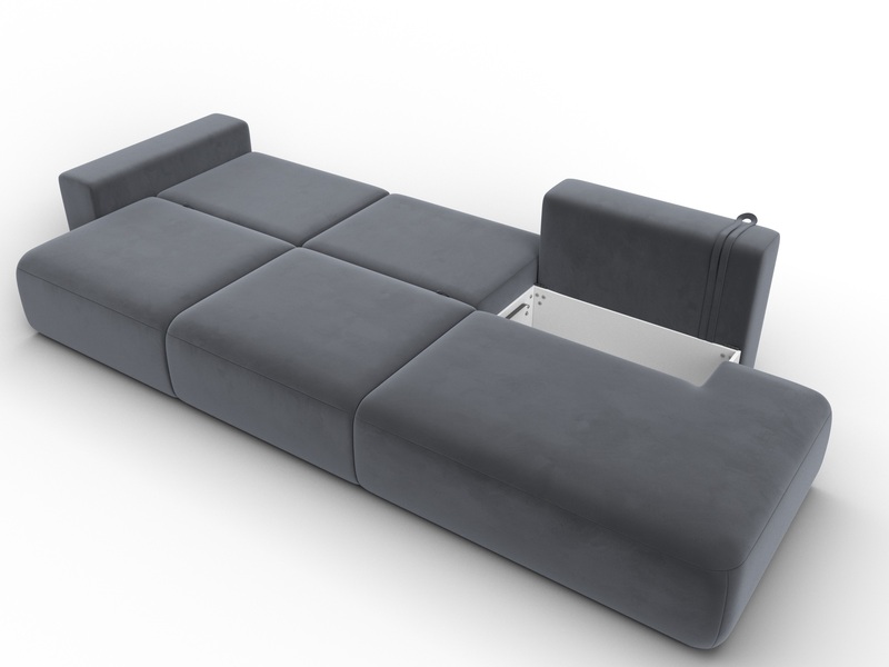 Диван прямой Лига-036 НПБ Модерн Лонг подлокотник слева, Велюр, SEVEN 17 серый