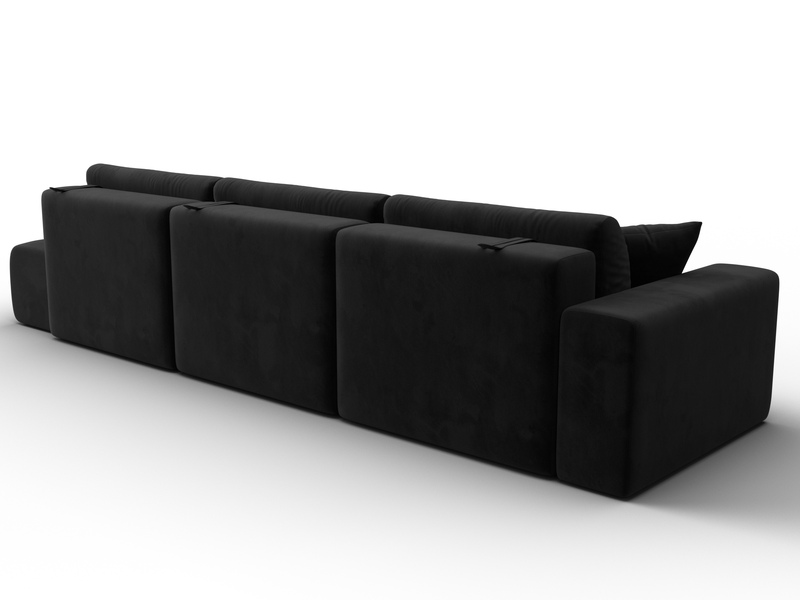 Диван прямой Лига-036 НПБ Модерн Лонг подлокотник слева, Велюр, SEVEN 35 черный