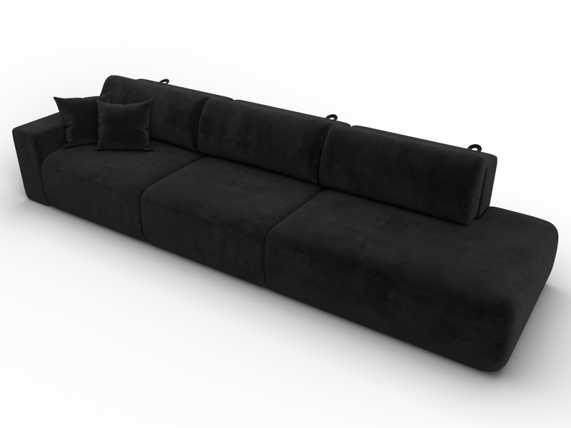 Диван прямой Лига-036 НПБ Модерн Лонг подлокотник слева, Велюр, SEVEN 35 черный
