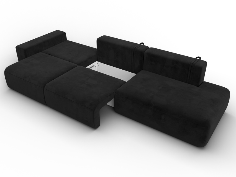 Диван прямой Лига-036 НПБ Модерн Лонг подлокотник слева, Велюр, SEVEN 35 черный