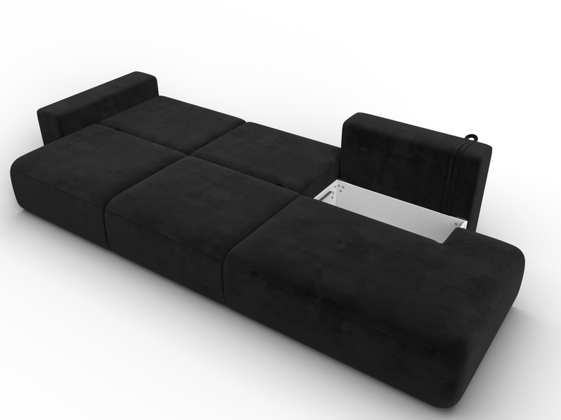 Диван прямой Лига-036 НПБ Модерн Лонг подлокотник слева, Велюр, SEVEN 35 черный