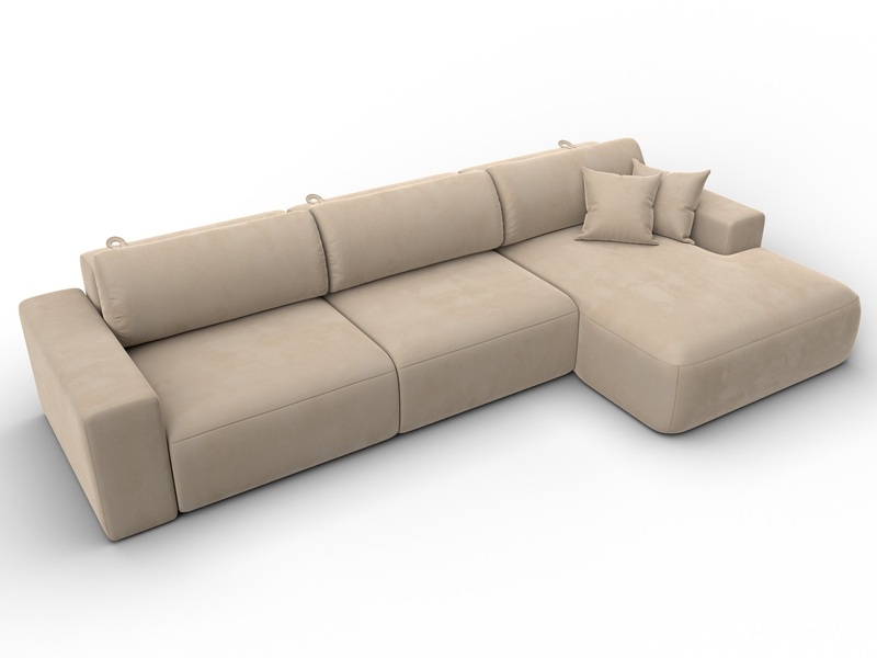 Диван угловой Лига-036 НПБ Классик Лонг правый угол, Велюр, SEVEN 729 бежевый