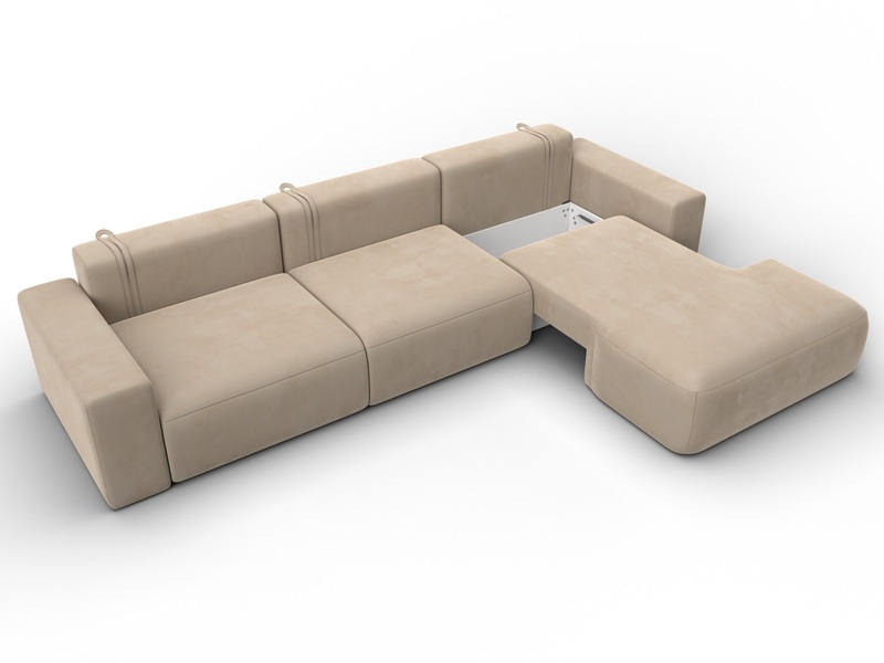 Диван угловой Лига-036 НПБ Классик Лонг правый угол, Велюр, SEVEN 729 бежевый