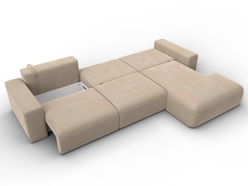 Диван угловой Лига-036 НПБ Классик Лонг правый угол, Велюр, SEVEN 729 бежевый