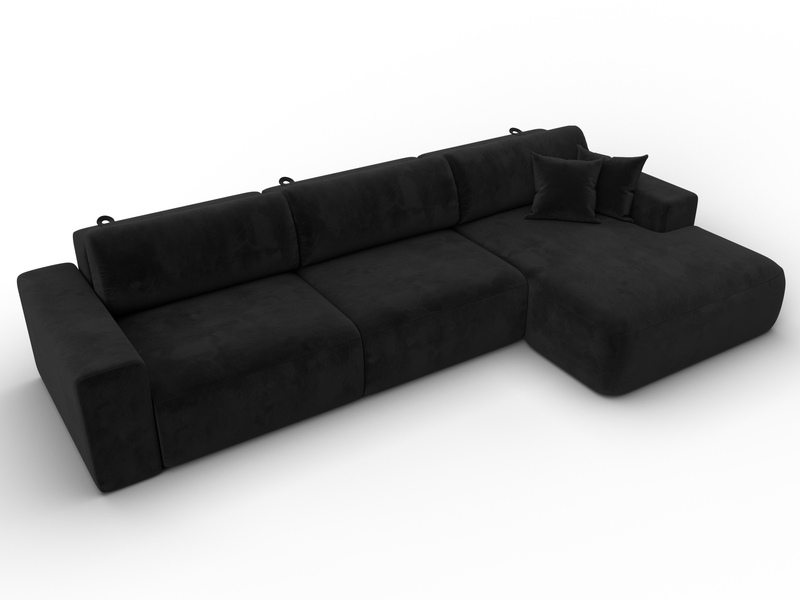 Диван угловой Лига-036 НПБ Классик Лонг правый угол, Велюр, SEVEN 35 черный