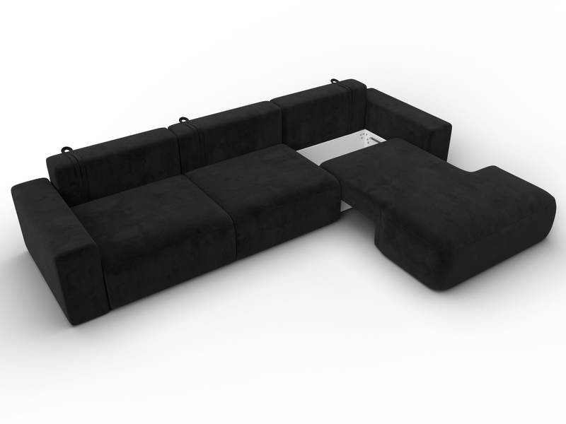 Диван угловой Лига-036 НПБ Классик Лонг правый угол, Велюр, SEVEN 35 черный