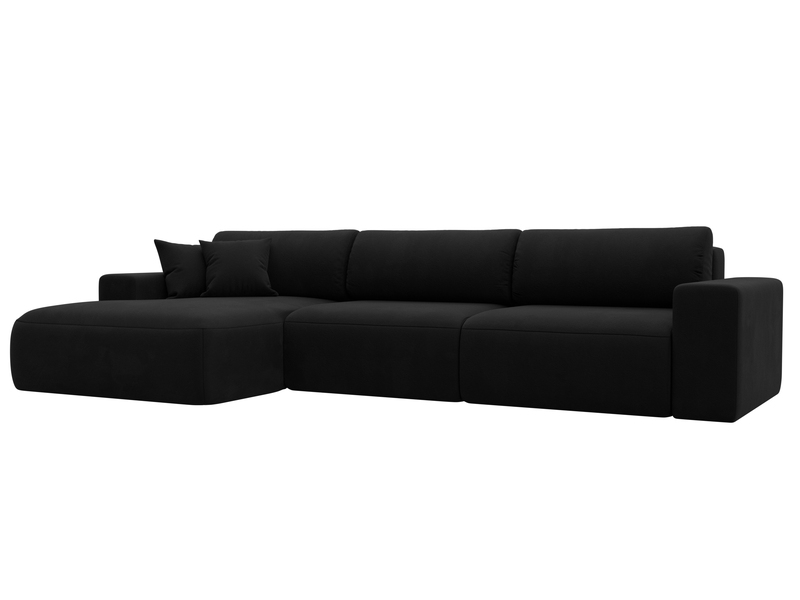 Диван угловой Лига-036 НПБ Классик Лонг левый угол, Микровельвет, Черный