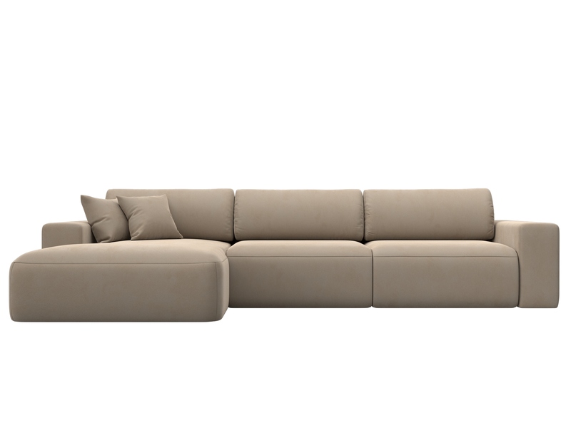 Диван угловой Лига-036 НПБ Классик Лонг левый угол, Велюр, SEVEN 729 бежевый