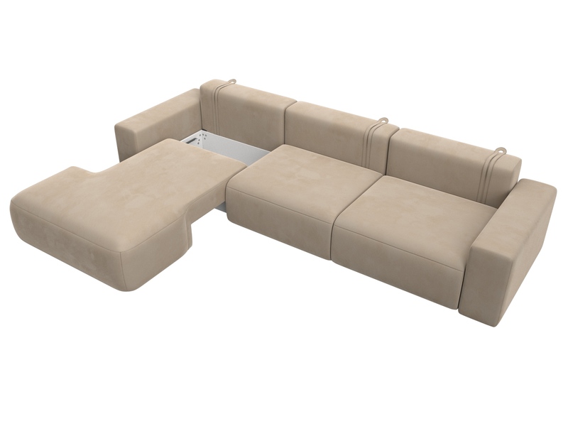 Диван угловой Лига-036 НПБ Классик Лонг левый угол, Велюр, SEVEN 729 бежевый