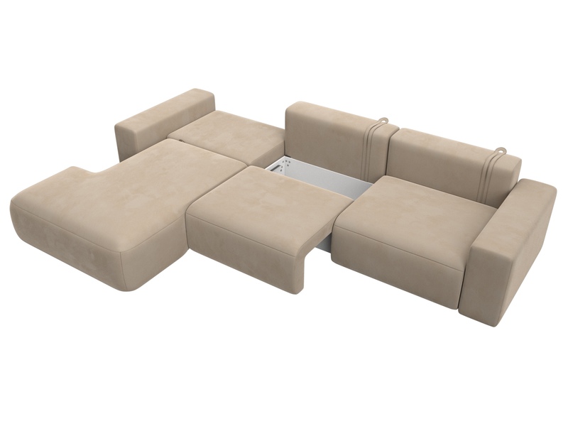 Диван угловой Лига-036 НПБ Классик Лонг левый угол, Велюр, SEVEN 729 бежевый