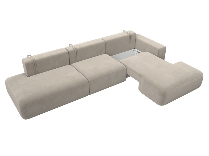 Диван угловой Лига-036 НПБ Модерн Лонг правый угол, Микровельвет, Бежевый