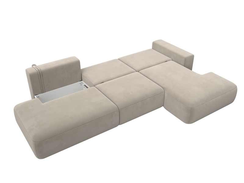 Диван угловой Лига-036 НПБ Модерн Лонг правый угол, Микровельвет, Бежевый