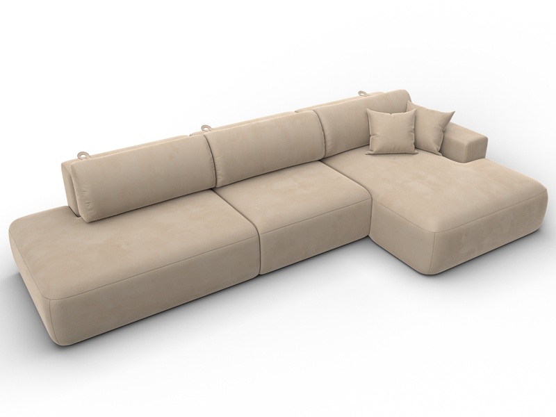 Диван угловой Лига-036 НПБ Модерн Лонг правый угол, Велюр, SEVEN 729 бежевый