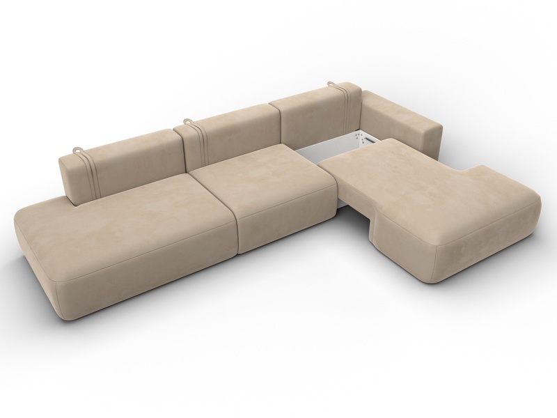 Диван угловой Лига-036 НПБ Модерн Лонг правый угол, Велюр, SEVEN 729 бежевый
