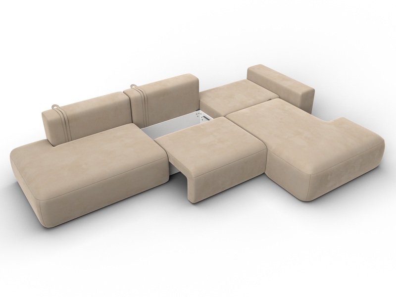 Диван угловой Лига-036 НПБ Модерн Лонг правый угол, Велюр, SEVEN 729 бежевый