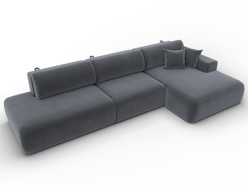 Диван угловой Лига-036 НПБ Модерн Лонг правый угол, Велюр, SEVEN 17 серый