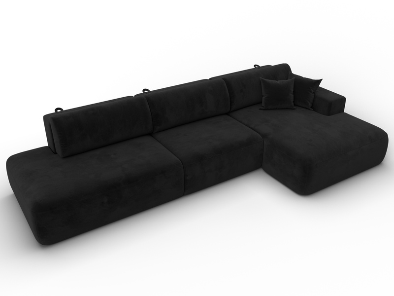 Диван угловой Лига-036 НПБ Модерн Лонг правый угол, Велюр, SEVEN 35 черный