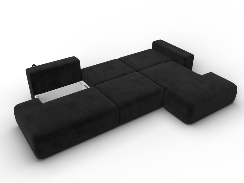 Диван угловой Лига-036 НПБ Модерн Лонг правый угол, Велюр, SEVEN 35 черный